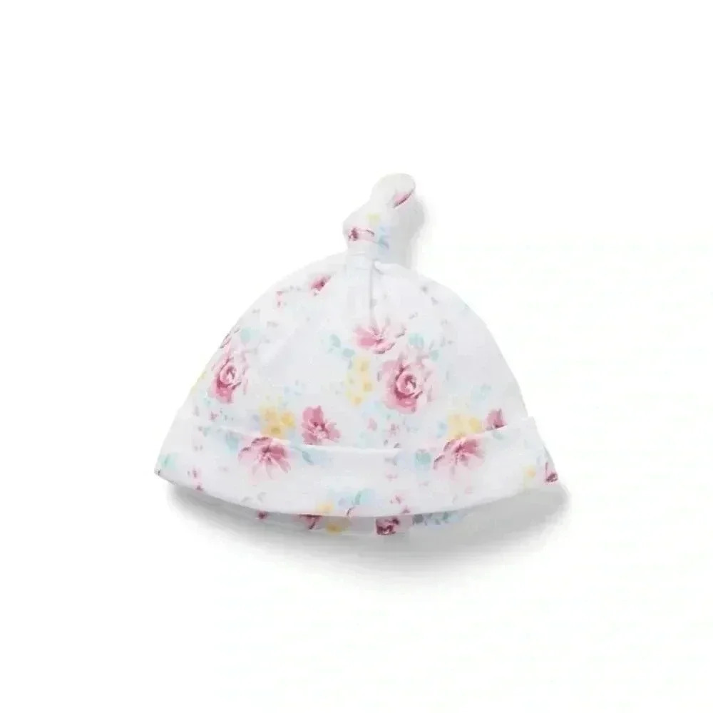 NWT Janie and Jack baby white floral knot beanie